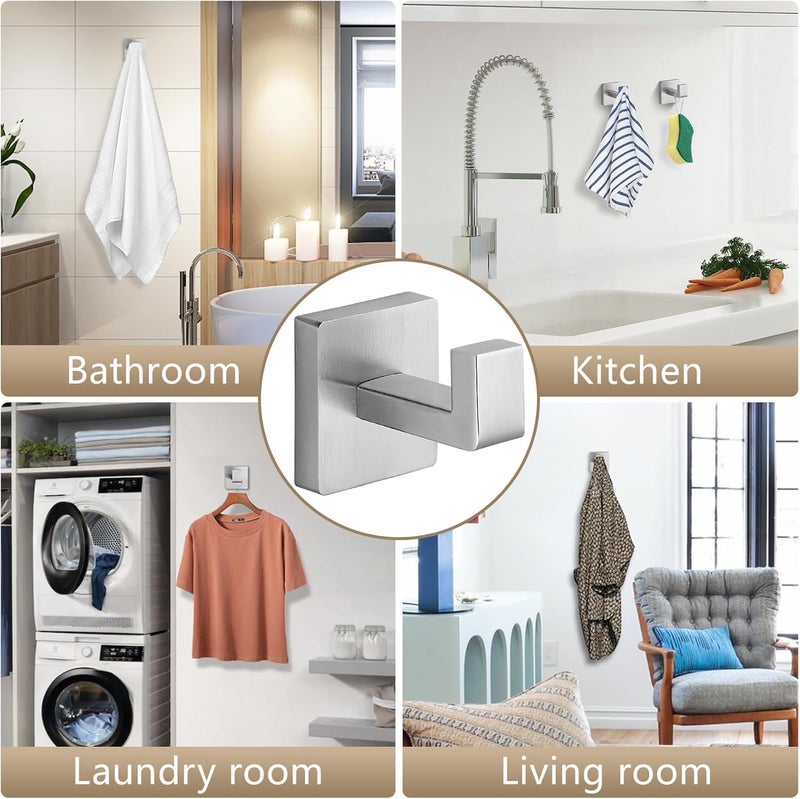 Fenas Heavy Duty Stainless Steel Towel Hooks, Wall Mounted Square Robe Hooks for Bathroom, Kitchen, Bedroom, Hotel Brushed Nickel 2 Pack - Image 5